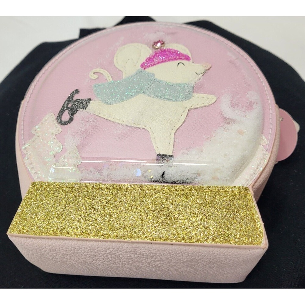 Bath & Body Works Ice Skating Mouse Pink Snowglobe‎ Crossbody Cosmetic Bag Purse